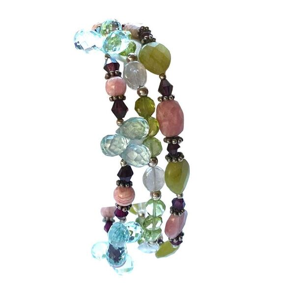 OK# Striking 3 Strand Multi Gem & Sterling 925 Silver Bracelet - Picture 7 of 14